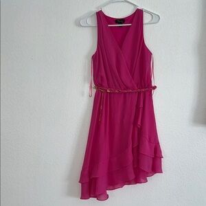 Pink Sleeveless Wrap Dress with Belt